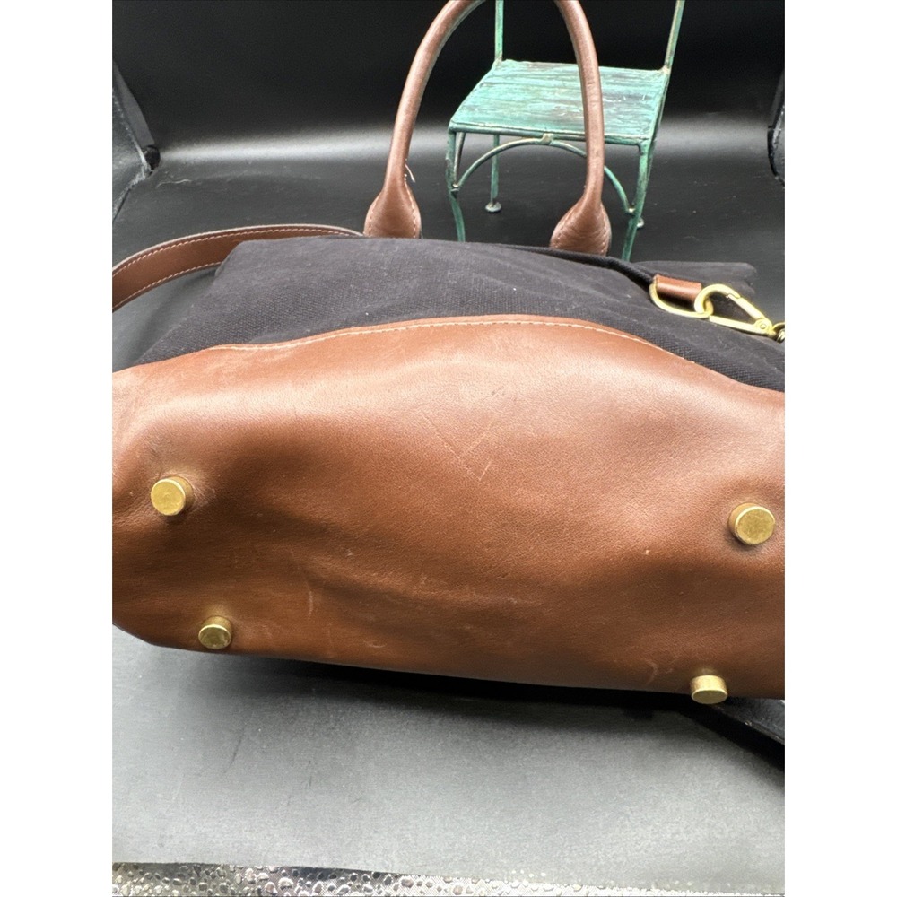 R. RIVETER Black Washed Canvas + Brown Leather Otto Tote Crossbody Bag EUC - Picture 6 of 12